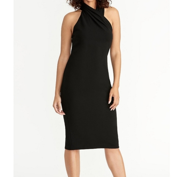 Rachel Rachel Roy Curve Hugging Black Exposed Shoulder Halter  Midi Dress Sz:XL - Picture 1 of 14